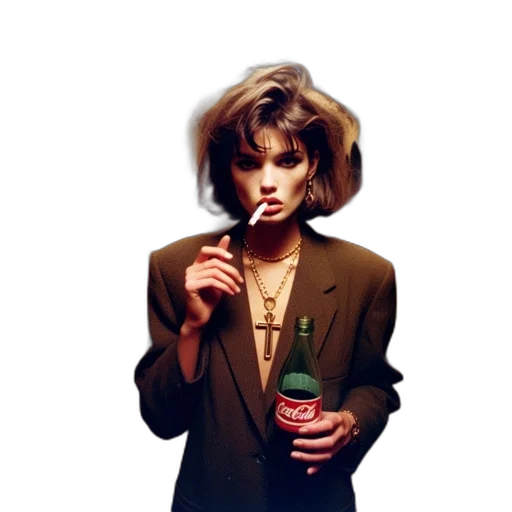 jacket, bottle, vaporwave, cyberpunk, photorealistic, pixel art, neon lights, green transparent PNG cut-out