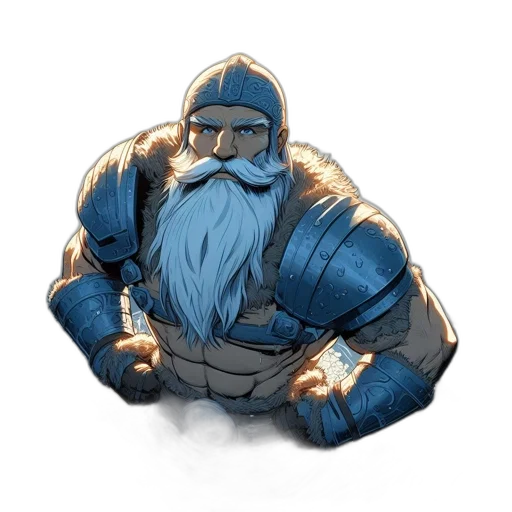 concept art, fantasy art, comic book art, pixel art, blue, stern, bearded, warrior transparent PNG cut-out