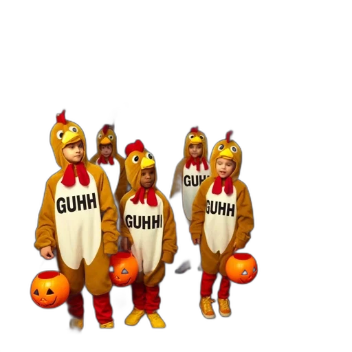 animal, food, 3d render, concept art, group, children, chicken, costumes transparent PNG cut-out