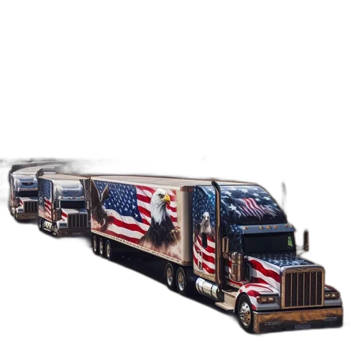 concept art, 3d render, convoy, decorated, trucks, traverses, desert, road transparent PNG cut-out