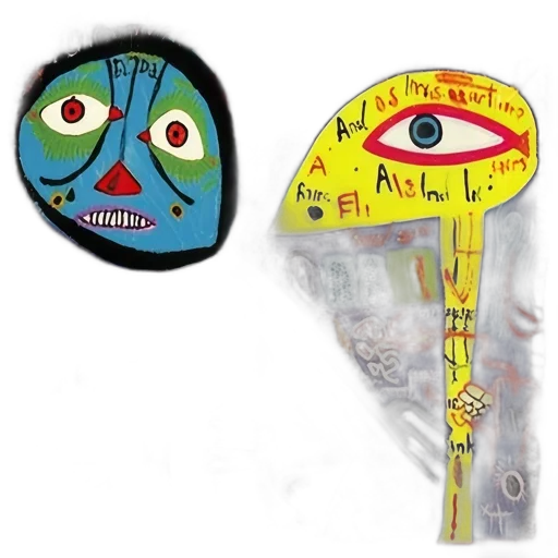 mask, umbrella, staff, colorful, abstract, painting, two, stylized transparent PNG cut-out