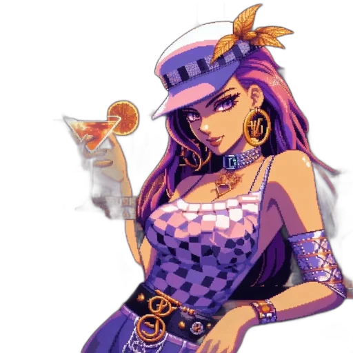 jewelry, staff, dress, hat, pixel art, concept art, fantasy art, vaporwave transparent PNG cut-out
