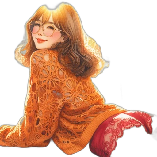 dress, watercolor, photorealistic, concept art, cartoon, golden, red, woman transparent PNG cut-out