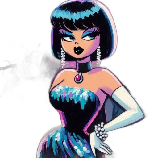 dress, cartoon, concept art, comic book art, fantasy art, woman, short, black transparent PNG cut-out