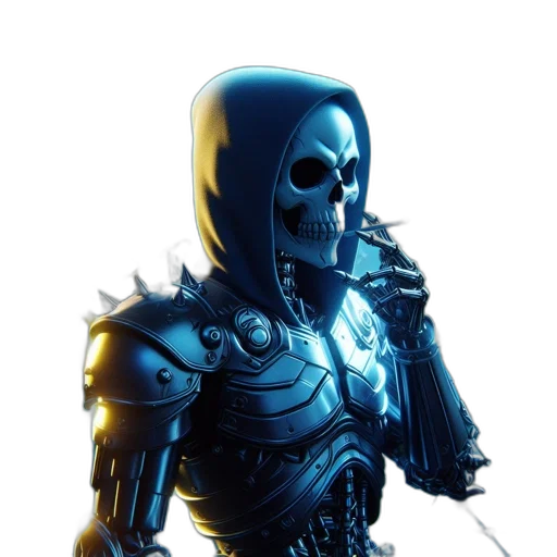 robot, staff, sword, mask, concept art, 3d render, cyberpunk, comic book art transparent PNG cut-out