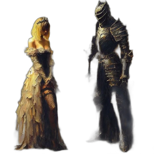 dress, concept art, fantasy art, comic book art, 3d render, golden, dark, monochrome transparent PNG cut-out