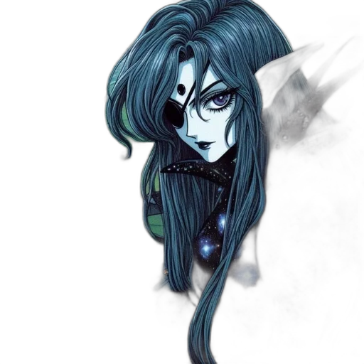hair, mask, fantasy art, watercolor, concept art, comic book art, blue, dark transparent PNG cut-out