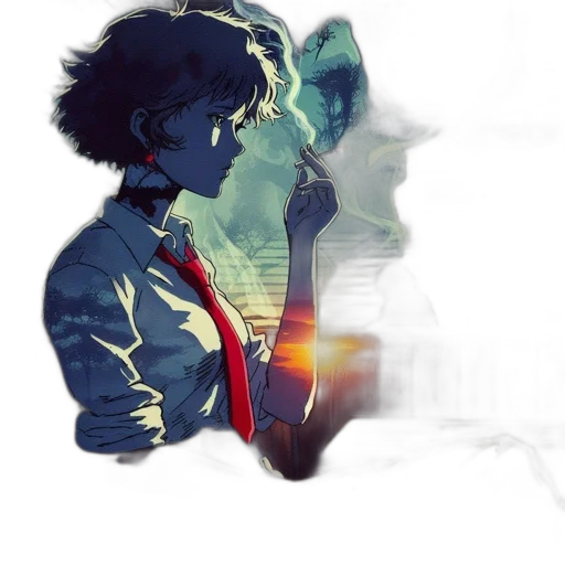 jacket, mask, comic book art, concept art, anime, watercolor, neon lights, underwater transparent PNG cut-out