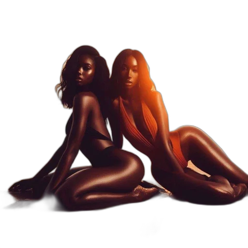 concept art, photorealistic, 3d render, dark, earth tones, two, women, swimsuits transparent PNG cut-out