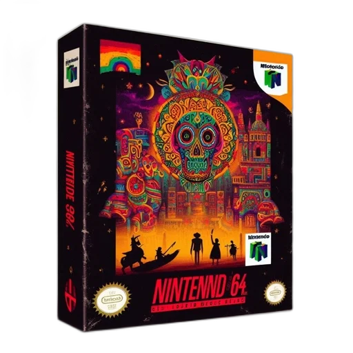 pixel art, imaginative, portrayal, nintendo, game, box, featuring, central transparent PNG cut-out
