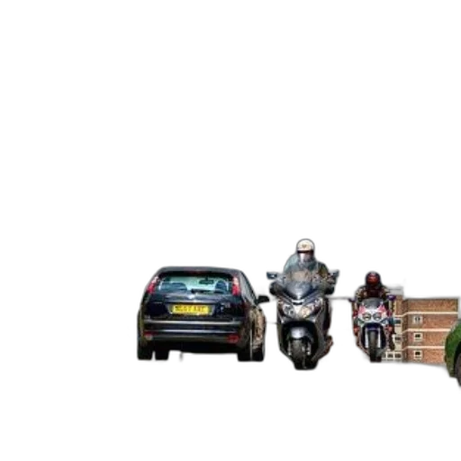car, concept art, 3d render, pixel art, photorealistic, city street, two, motorcycles transparent PNG cut-out