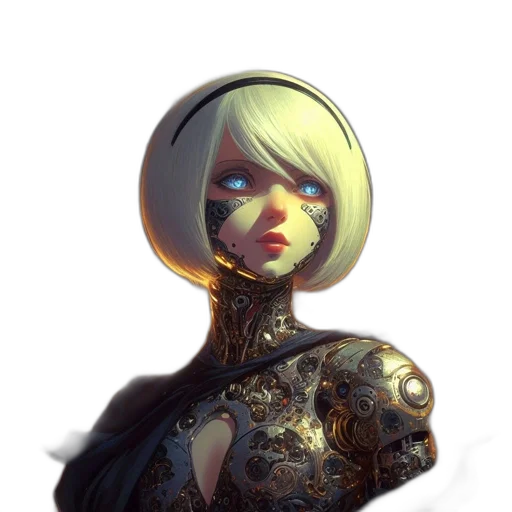 robot, dress, mask, face, concept art, fantasy art, cyberpunk, comic book art transparent PNG cut-out