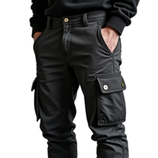 jacket, cyberpunk, 3d render, dark, monochrome, cargo, pants, charcoal transparent PNG cut-out