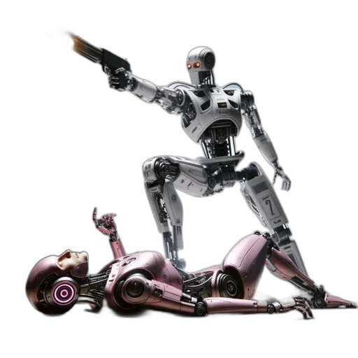robot, weapon, concept art, 3d render, comic book art, photorealistic, two, anthropomorphic transparent PNG cut-out
