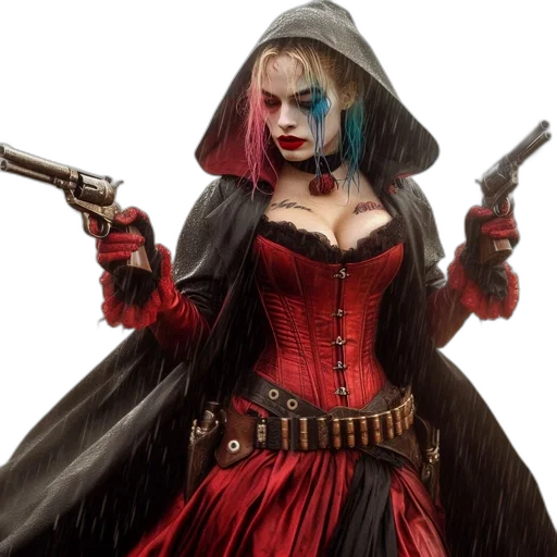 weapon, comic book art, concept art, fantasy art, photorealistic, red, rainstorm, woman transparent PNG cut-out