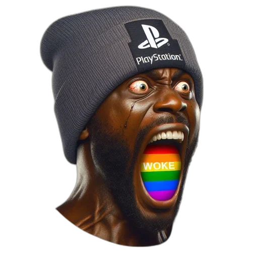 hat, mask, face, animal, man, wearing, playstation-themed, rainbow-colored transparent PNG cut-out