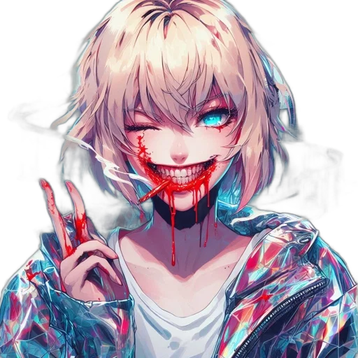 face, mask, creature, jacket, anime, cyberpunk, pixel art, vaporwave transparent PNG cut-out