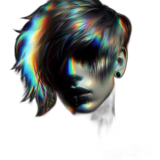 hair, face, mask, robot, cyberpunk, photorealistic, vaporwave, anime transparent PNG cut-out