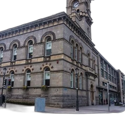 building, staff, crown, city street, historic, stone, arched, windows transparent PNG cut-out
