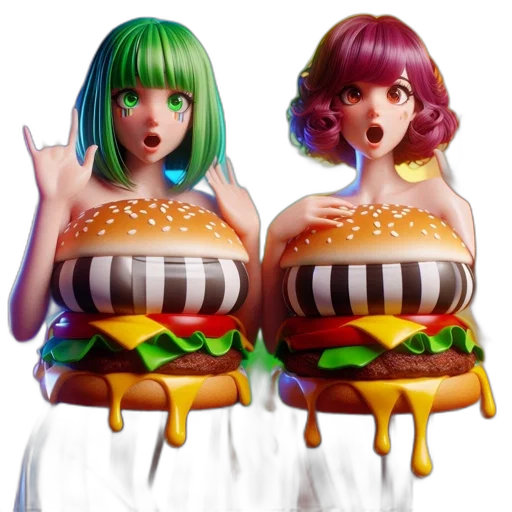 food, dress, concept art, 3d render, fantasy art, pixel art, two, female transparent PNG cut-out
