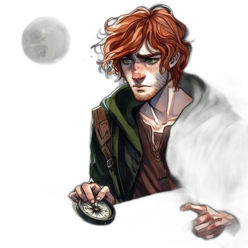 jacket, staff, fantasy art, concept art, watercolor, comic book art, fire, earth tones transparent PNG cut-out