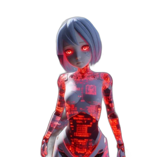 robot, dress, creature, 3d render, cyberpunk, concept art, anime, neon lights transparent PNG cut-out