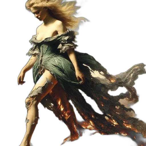 dress, dragon, sword, fantasy art, concept art, photorealistic, oil painting, fire transparent PNG cut-out