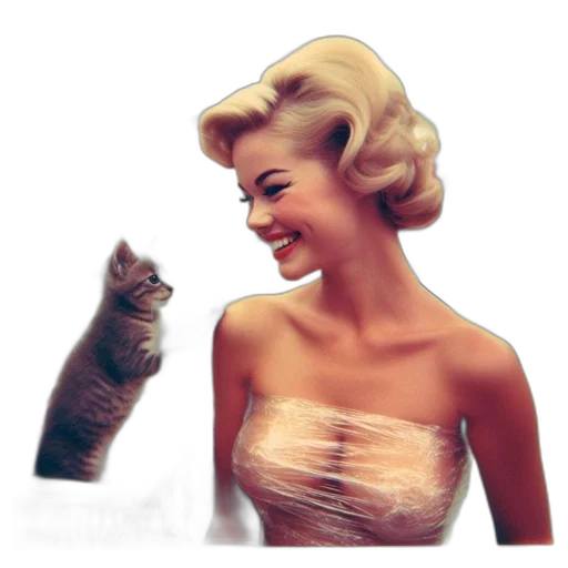 dress, photorealistic, cartoon, comic book art, woman, blonde, hair, interacts transparent PNG cut-out