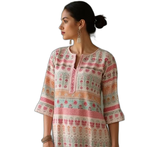 dress, ladies, cotton, printed transparent PNG cut-out