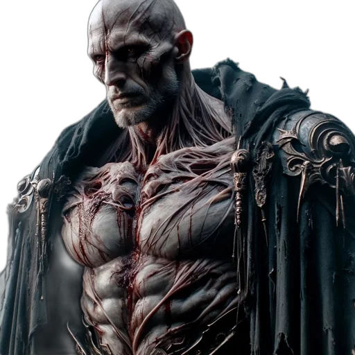 creature, concept art, comic book art, cyberpunk, fantasy art, sinister, figure, weathered transparent PNG cut-out