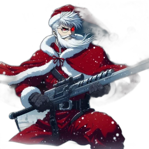 weapon, concept art, pixel art, fantasy art, anime, unusual, santa, claus transparent PNG cut-out