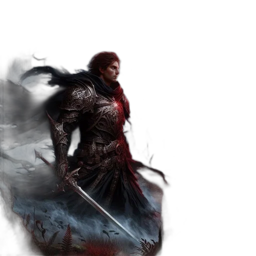 sword, weapon, concept art, fantasy art, comic book art, photorealistic, red, dark transparent PNG cut-out