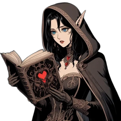 comic book art, fantasy art, concept art, pixel art, dark, animated, female, elf-character transparent PNG cut-out