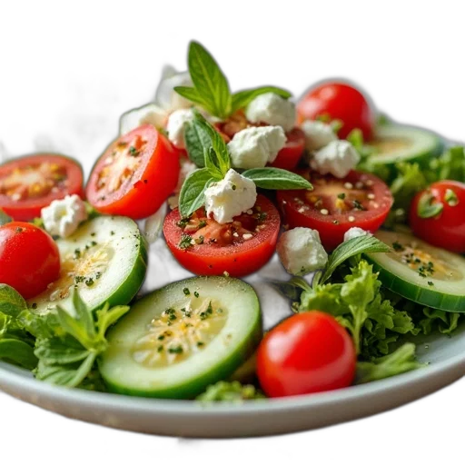 food, photorealistic, 3d render, close-up, view, salad, variety, ingredients transparent PNG cut-out