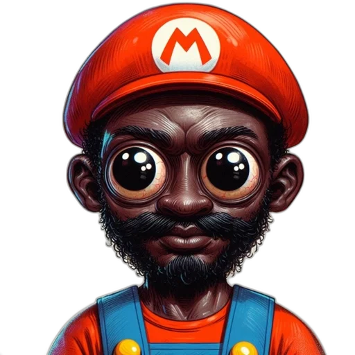 face, pixel art, concept art, cartoon, fantasy art, illustration, mario, dark transparent PNG cut-out