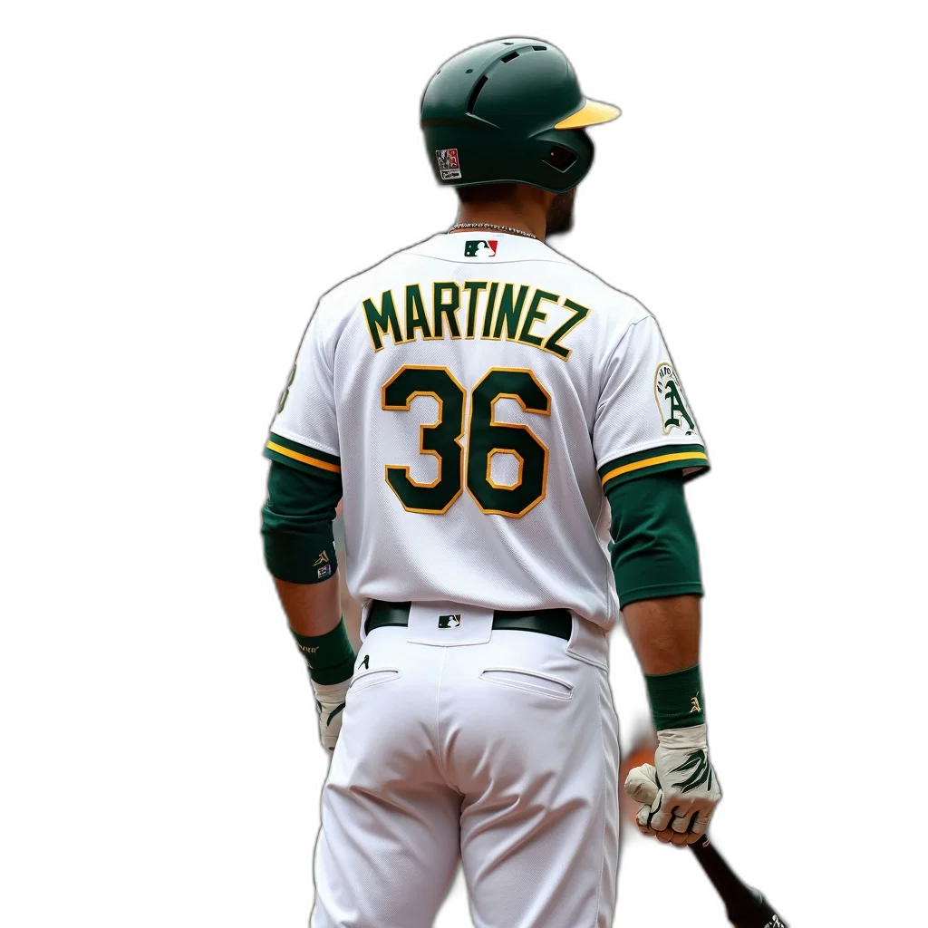 baseball, player, white, green, uniform, name, martinez, back transparent PNG cut-out