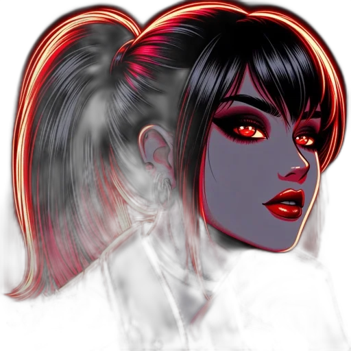 face, hair, fantasy art, comic book art, concept art, photorealistic, neon lights, red transparent PNG cut-out