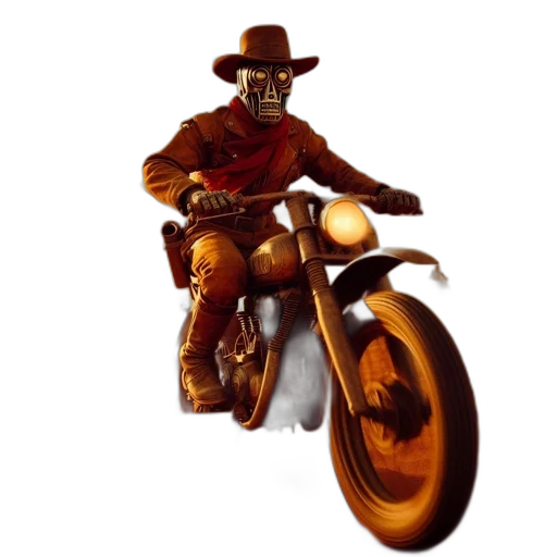 concept art, 3d render, photorealistic, pixel art, cowboy, figure, rides, vintage transparent PNG cut-out