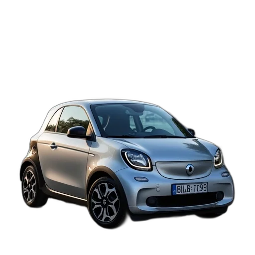 car, 3d render, silver, compact, parked, cobblestone, street, water transparent PNG cut-out