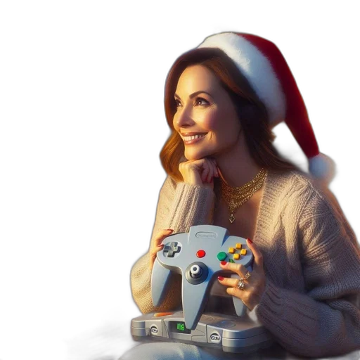 3d render, concept art, pixel art, photorealistic, woman, dressed, christmas, sits transparent PNG cut-out