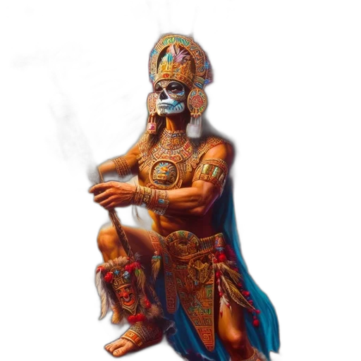 robot, mask, staff, jewelry, fantasy art, concept art, 3d render, oil painting transparent PNG cut-out