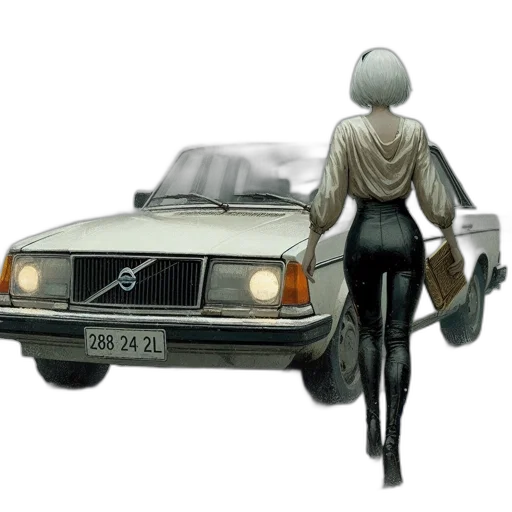 car, jacket, robot, concept art, photorealistic, pixel art, cyberpunk, city street transparent PNG cut-out