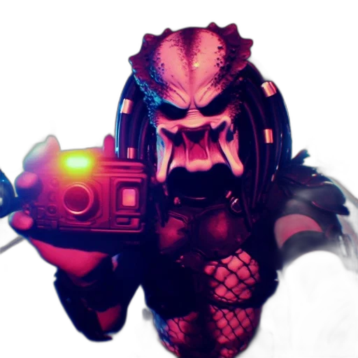 robot, mask, creature, weapon, concept art, cyberpunk, pixel art, 3d render transparent PNG cut-out