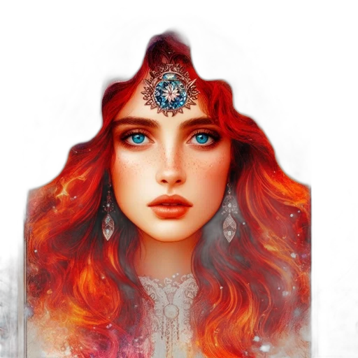 crown, jewelry, face, fantasy art, photorealistic, oil painting, concept art, fire transparent PNG cut-out