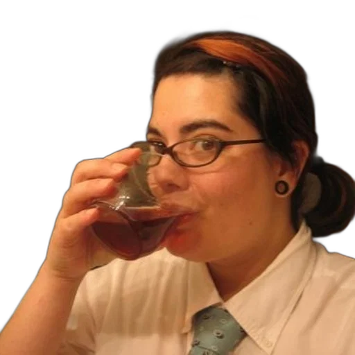 staff, bottle, face, food, photorealistic, woman, glasses, tie transparent PNG cut-out