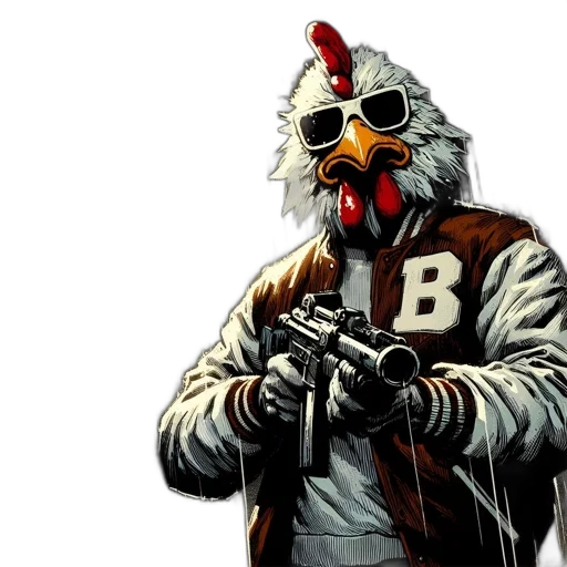 jacket, animal, mask, weapon, concept art, pixel art, comic book art, 3d render transparent PNG cut-out