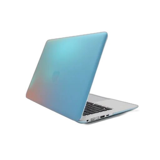3d render, white, laptop, blue, orange, cover, displayed, against transparent PNG cut-out