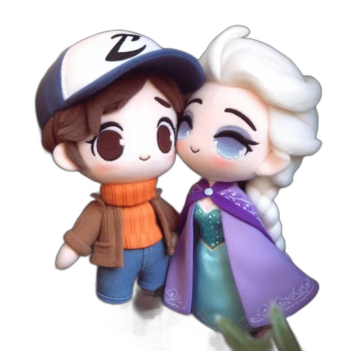 concept art, 3d render, cartoon, watercolor, two, plush, figurines, representing transparent PNG cut-out