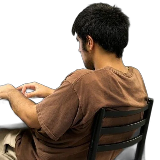 furniture, staff, 3d render, concept art, person, brown, t-shirt, sitting transparent PNG cut-out