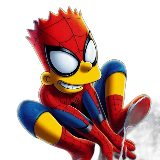 mask, comic book art, concept art, 3d render, cartoon, image, bart-simpson-styled, spider-man transparent PNG cut-out
